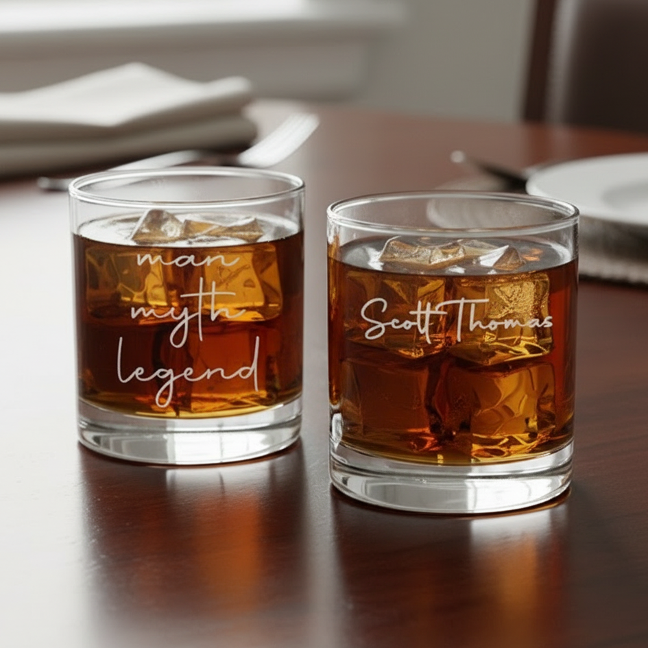 Custom Man Myth Legend Whiskey Glass