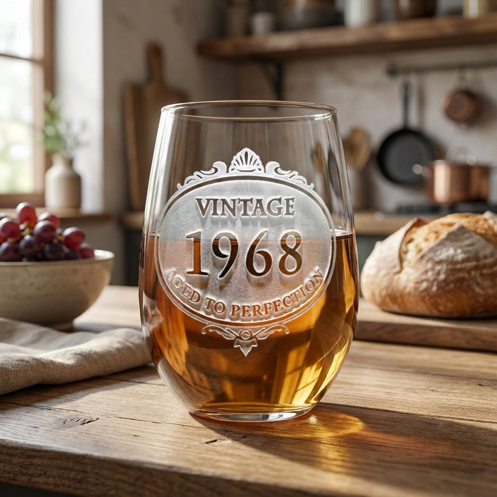 Engraved Vintage Year Stemless Wine Glass