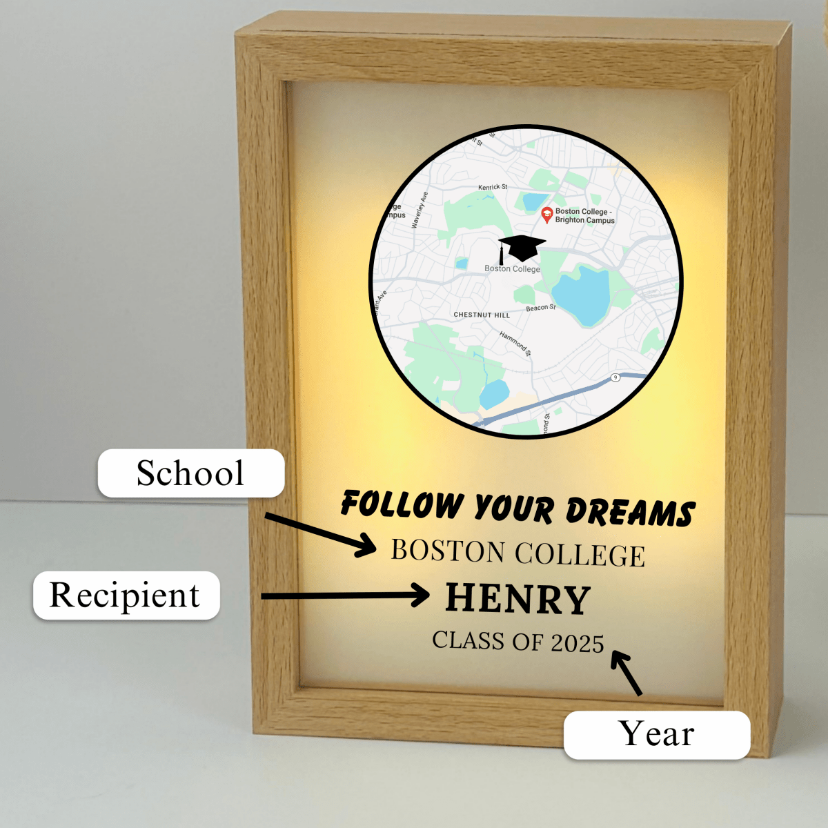 Unique Personalized Follow Your Dreams Graduation Frame Customized Graduation Gifts for Men by Groovy Guy