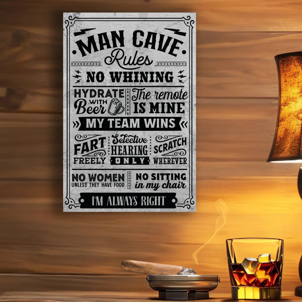 Unique Personalized Man Cave Rules Metal Sign Customized Wall Decor Gifts for Men by Groovy Guy