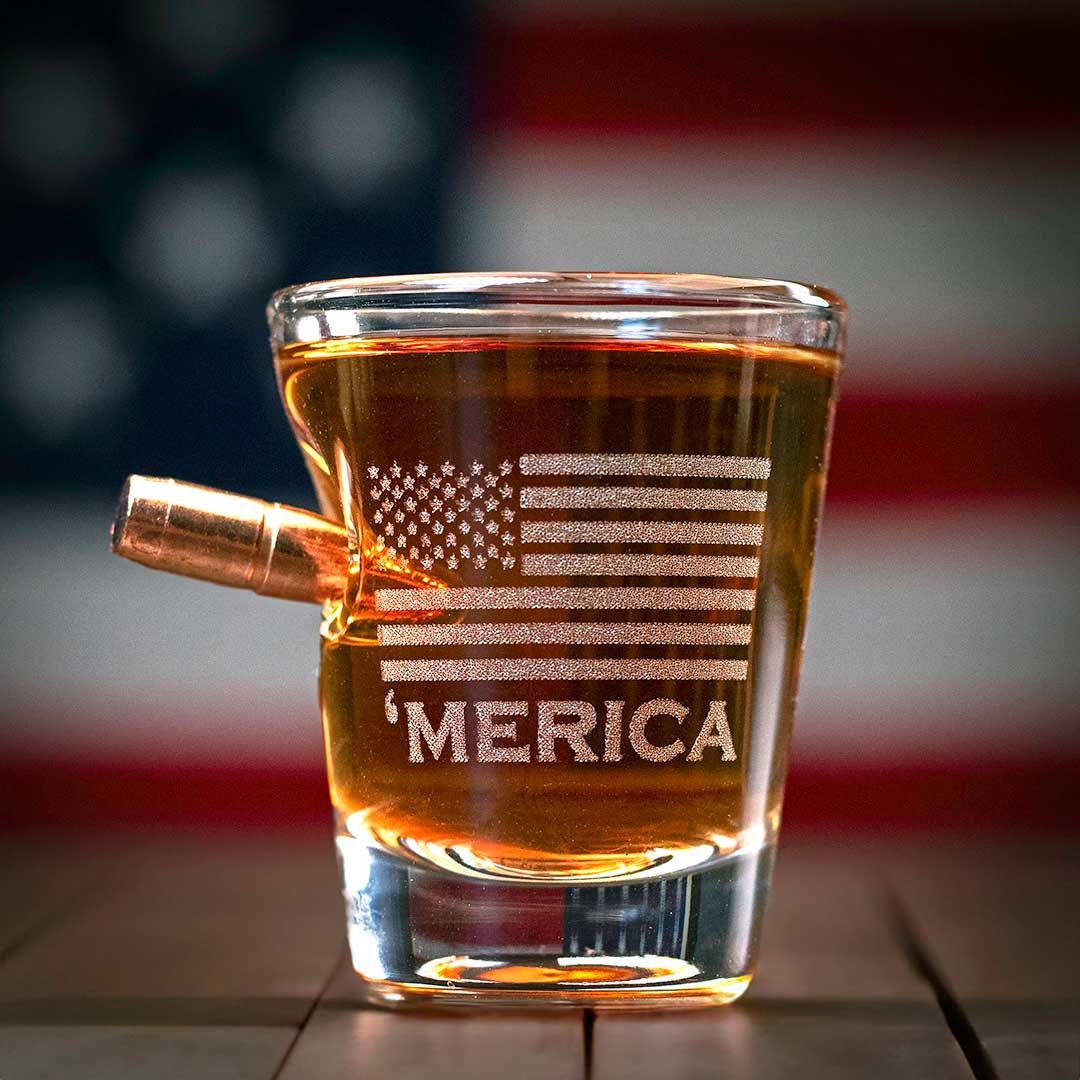Unique Personalized 'Merica Shot Glass Customized Handmade Glass Gifts for Men by Groovy Guy