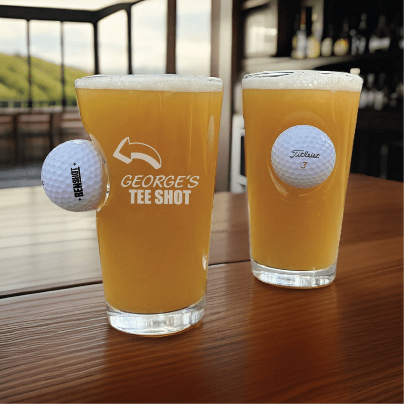Unique Personalized Swing and Sip Golf Ball Pint Glass Customized Beer Glasses Gifts for Men by Groovy Guy