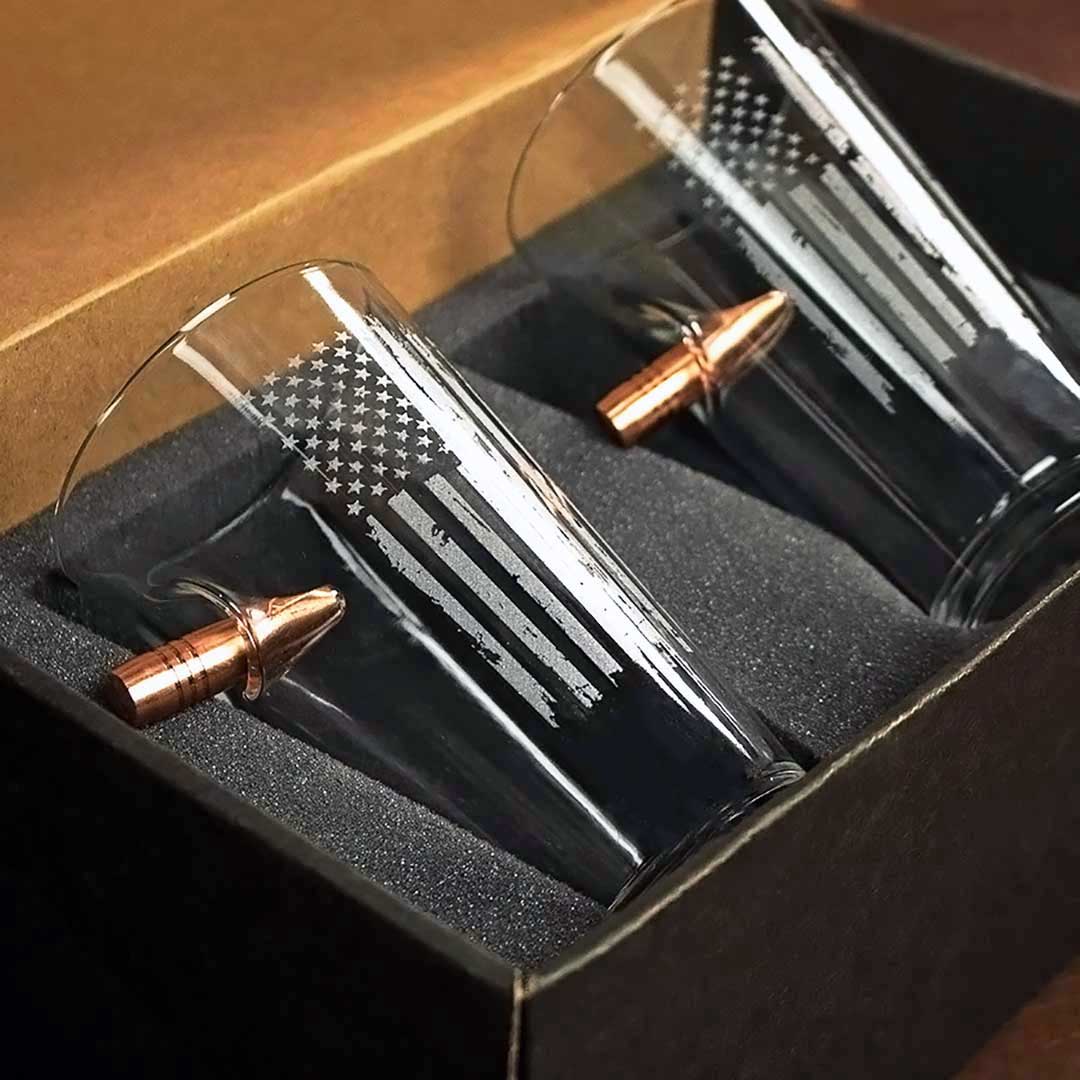 Unique Personalized .50 Cal Freedom Pint Glass Customized Handmade Glass Gifts for Men by Groovy Guy