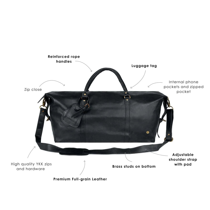 Unique Personalized Large Black Leather Duffle Customized Duffel Bags Gifts for Men by Groovy Guy