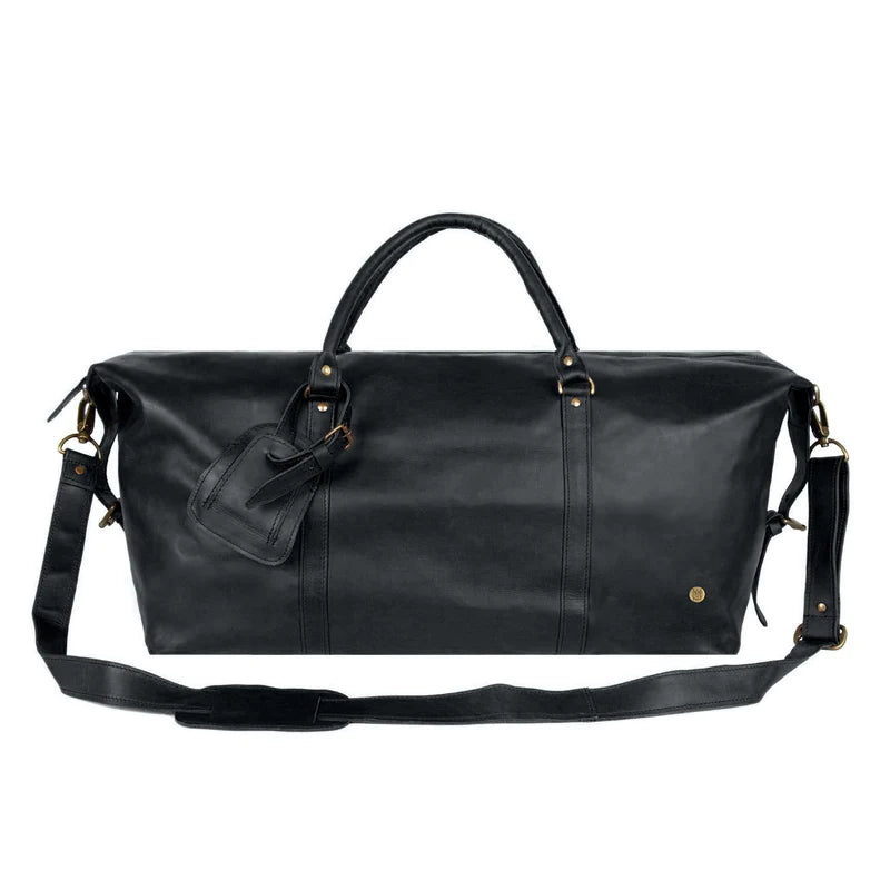 Unique Personalized Large Black Leather Duffle Customized Duffel Bags Gifts for Men by Groovy Guy