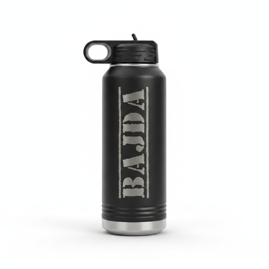 Personalized water bottle for men, matte black 32 oz insulated stainless steel bottle laser engraved with a custom name, a thoughtful personalized gift.