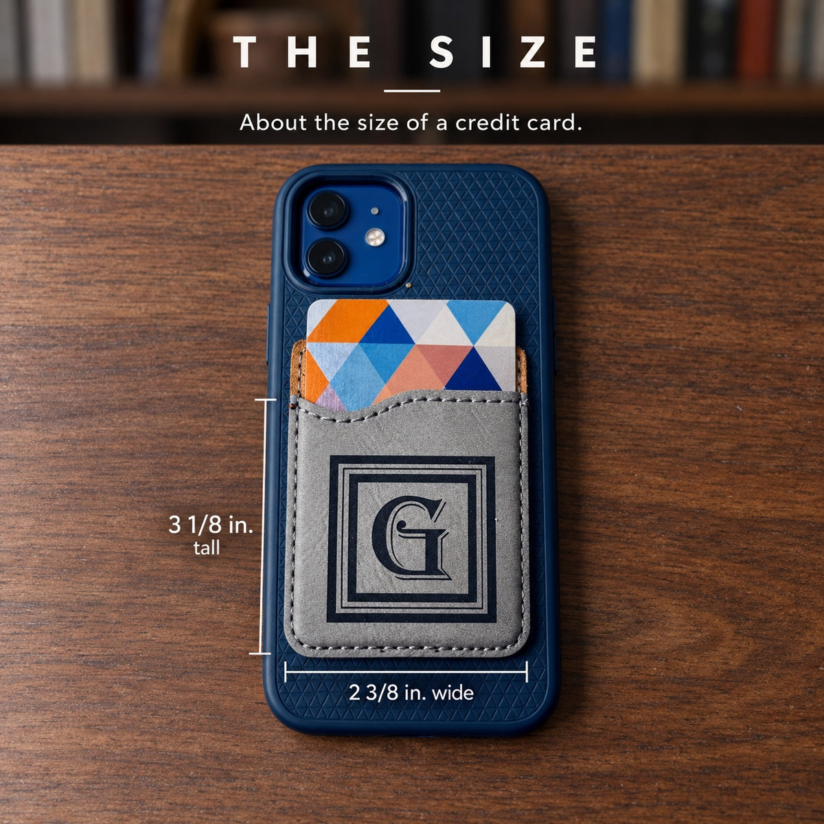 Size of the Monogram Phone Card Holder: 2 3/8 inches wide and 3 1/8 inches tall, about the size of a credit card