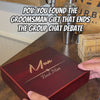 TerManator groomsmen box set unboxing video showing the engraved cherry wood box, personalized flask, torch lighter, multi-tool and bottle opener