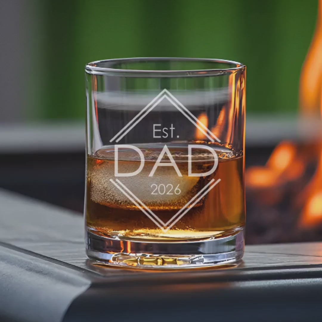 Personalized Est. Mom or Dad Engraved Glass — Whiskey, Wine, Pint, Mug, or Beer Can