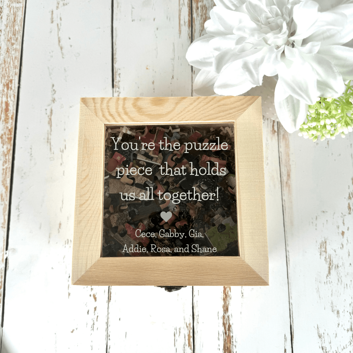 Cherished Memories personalized photo puzzle with 100 durable pieces and custom-engraved wooden gift box – perfect for anniversaries, weddings, or Valentine’s Day