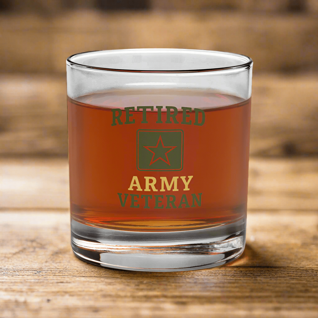 Unique Personalized Retired Army Rocks glass Customized Gifts for Men by Groovy Guy