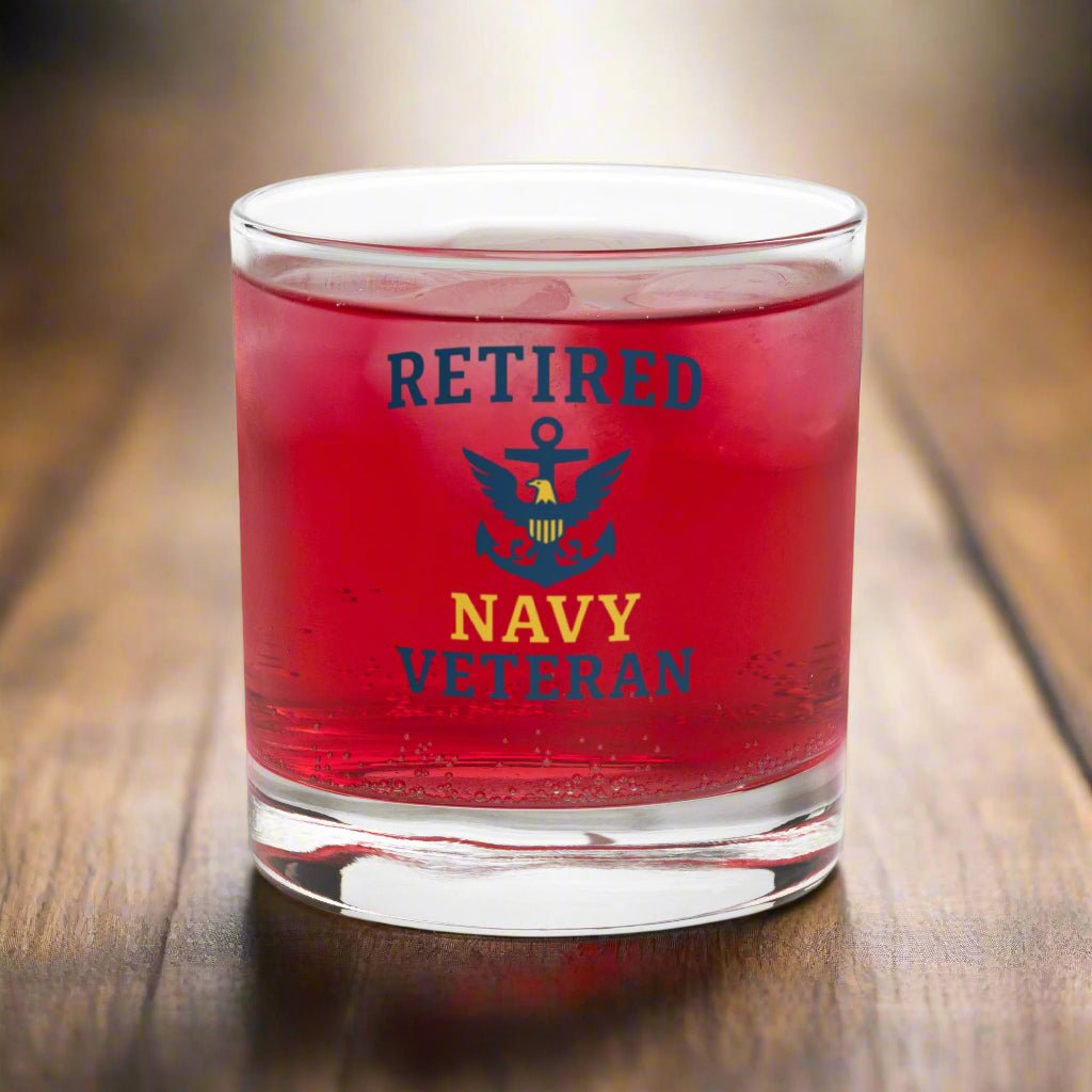 Unique Personalized Retired Navy Rocks Glass Customized Gifts for Men by Groovy Guy