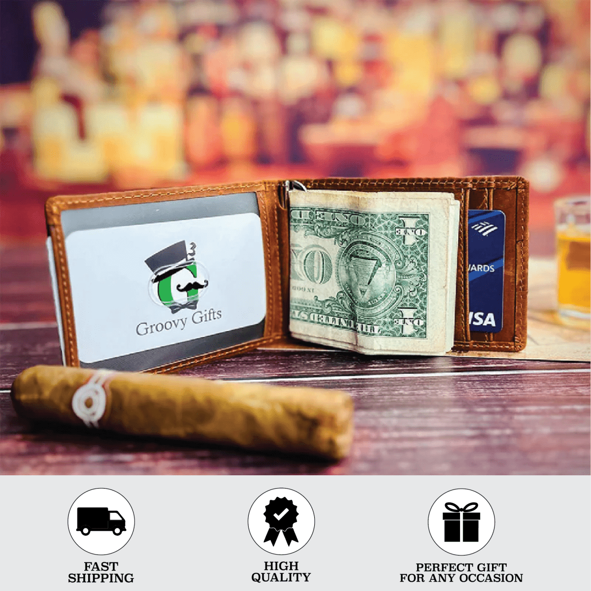 Personalized leather wallet for men crafted from genuine leather, featuring custom engraving for initials and a heartfelt inside message – ideal for Valentine’s Day, anniversaries, birthdays, or Father’s Day.