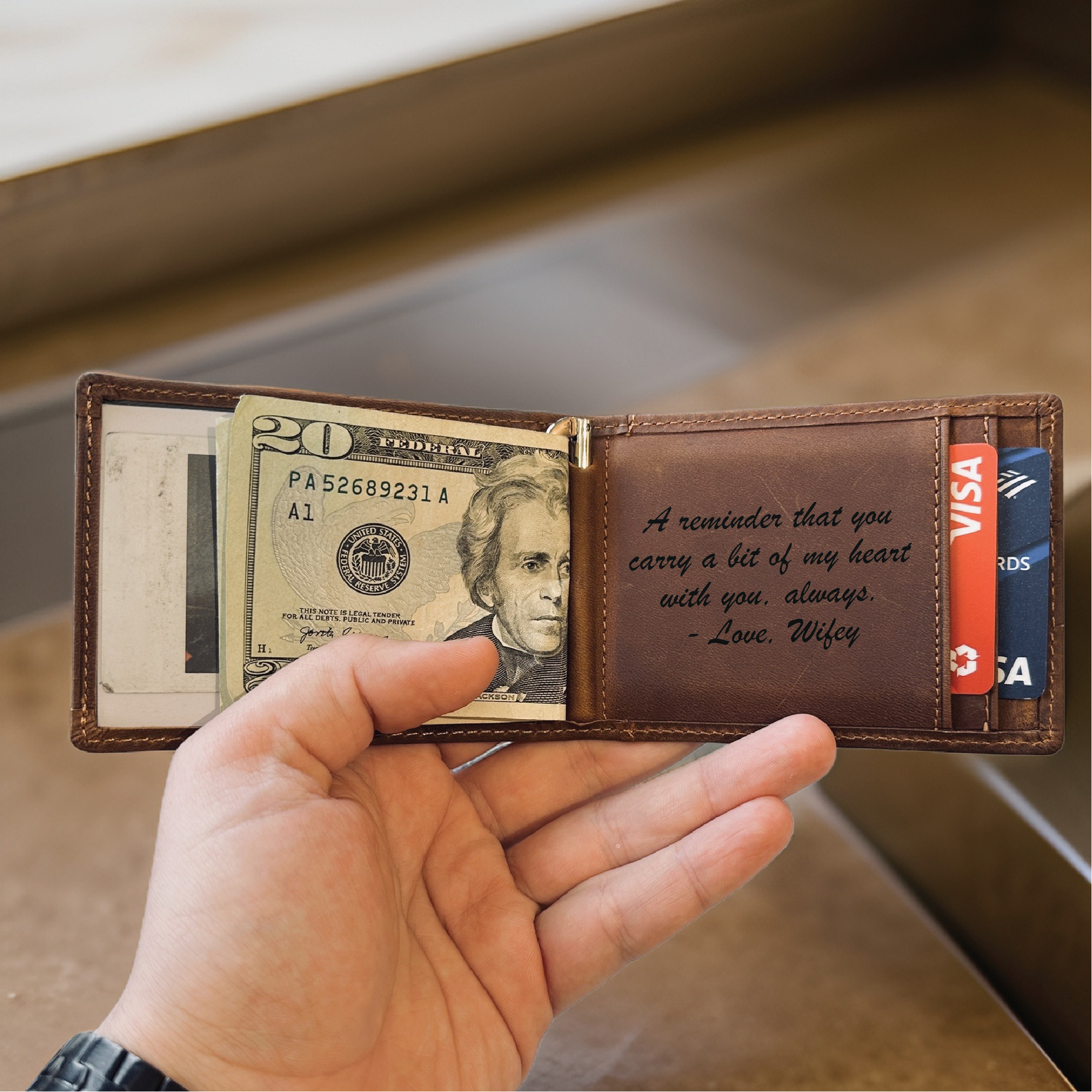 Personalized Bifold Leather Wallet With Sentimental Message