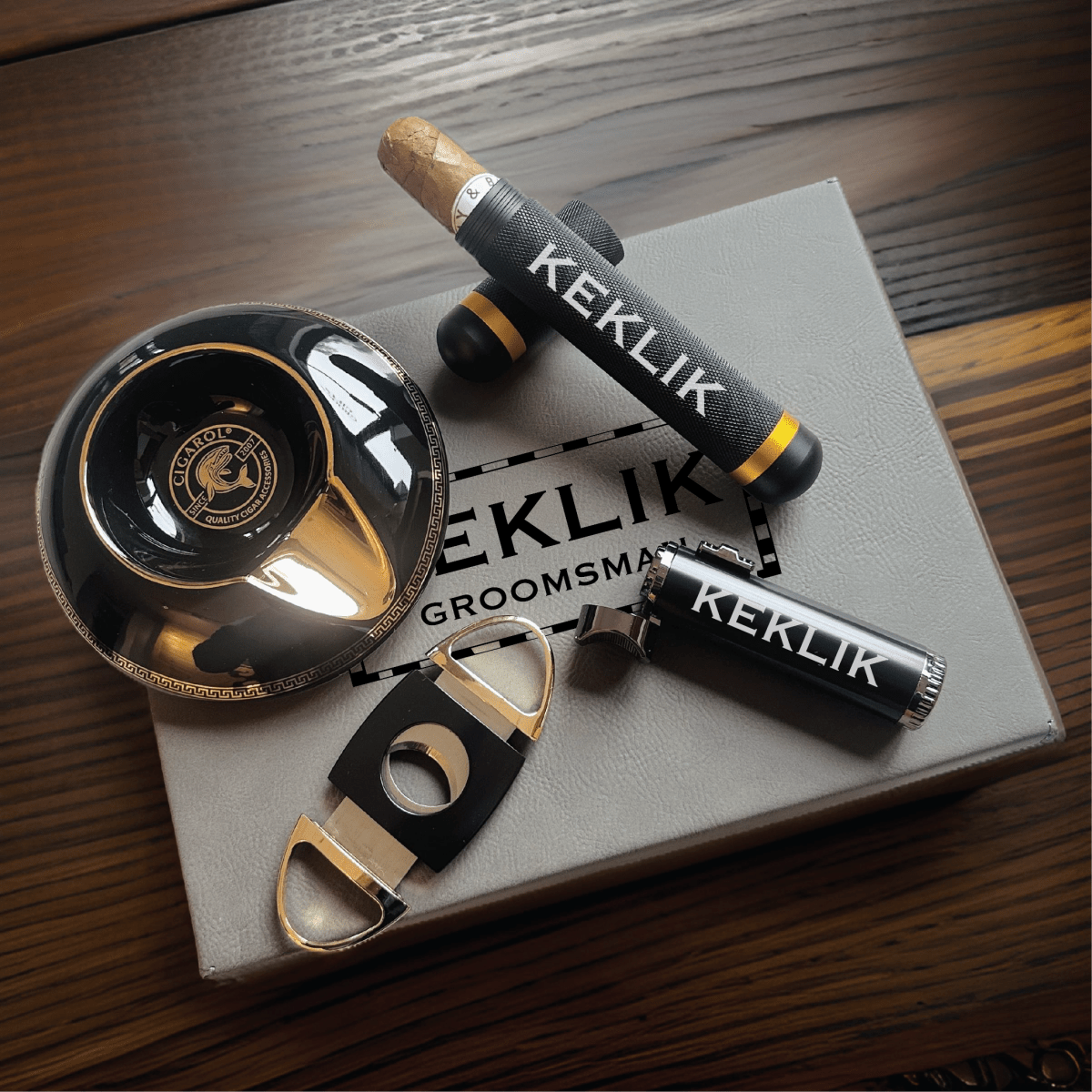 Unique Personalized Sir Stogie Set Customized Ashtray Gifts for Men by Groovy Guy