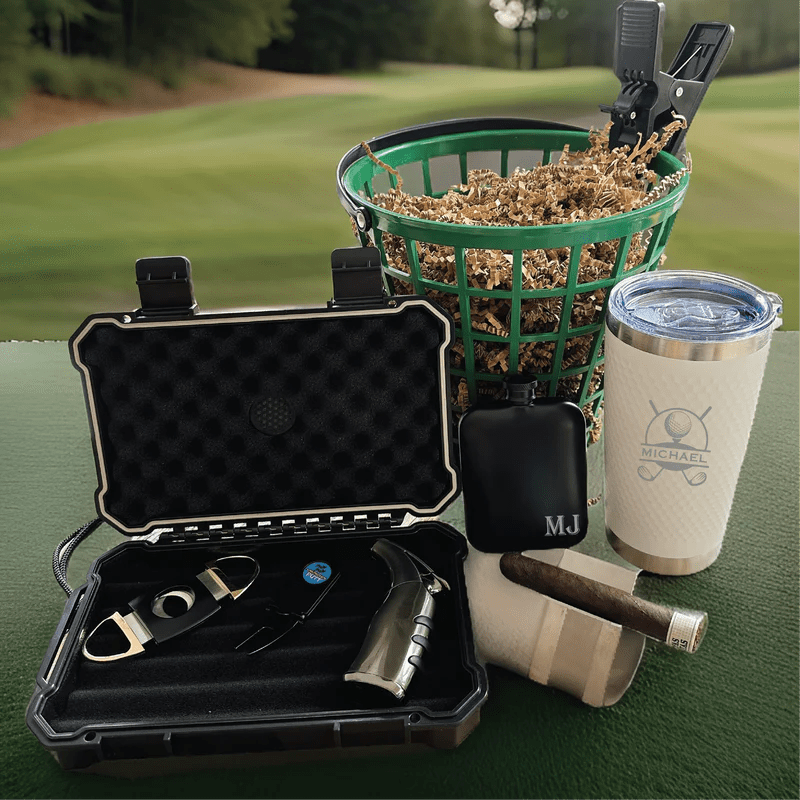Unique Personalized Cigar Lovers Golf Gift Basket Customized Golf Accessory Sets Gifts for Men by Groovy Guy