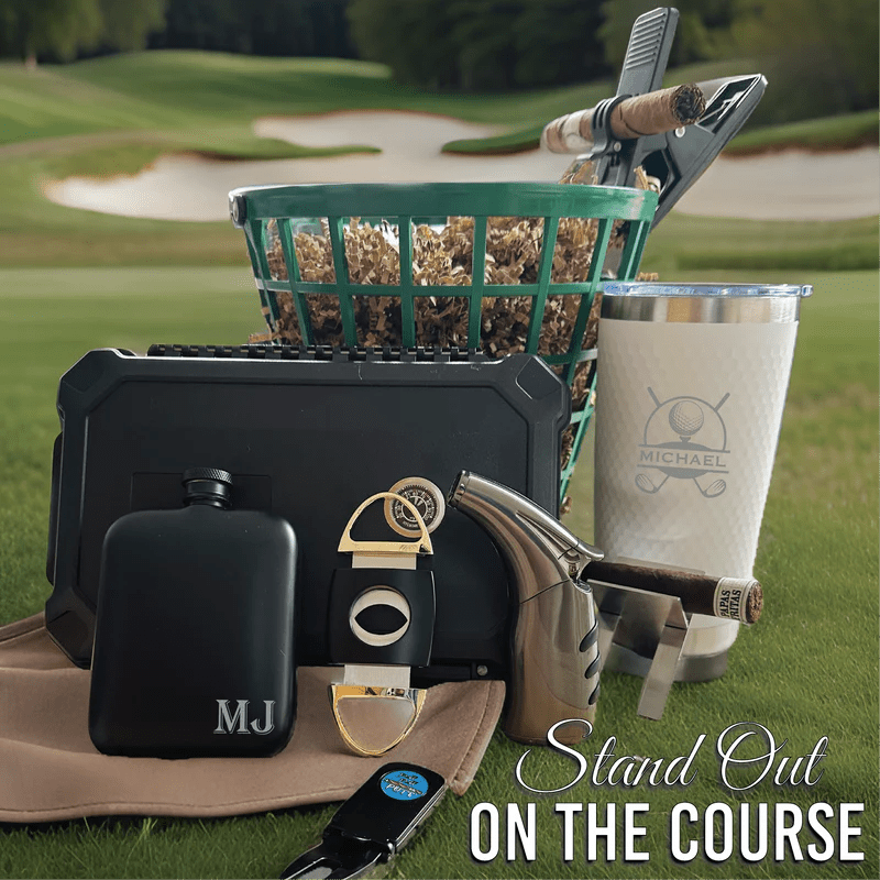 Unique Personalized Cigar Lovers Golf Gift Basket Customized Golf Accessory Sets Gifts for Men by Groovy Guy