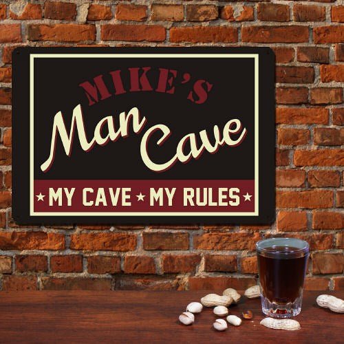 Unique Personalized My Cave, My Rules Sign Customized Pub Signs Gifts for Men by Groovy Guy