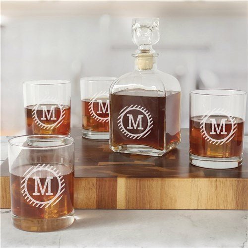 Unique Personalized Circle Initial Whiskey Scotch Decanter Customized Decanter Gifts for Men by Groovy Guy