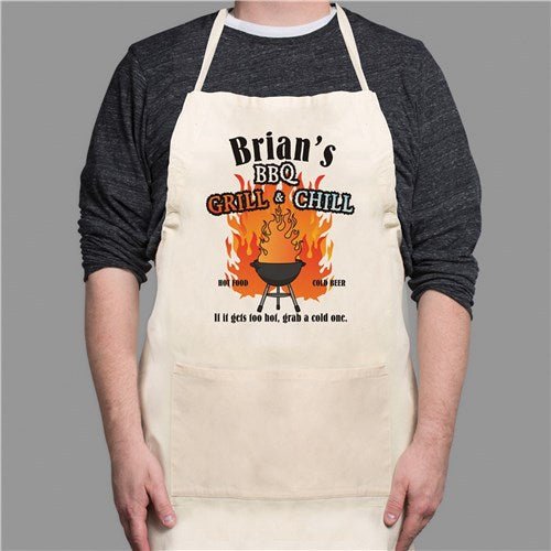 Unique Personalized Grill & Chill Personalized Apron Customized Wearables Gifts for Men by Groovy Guy