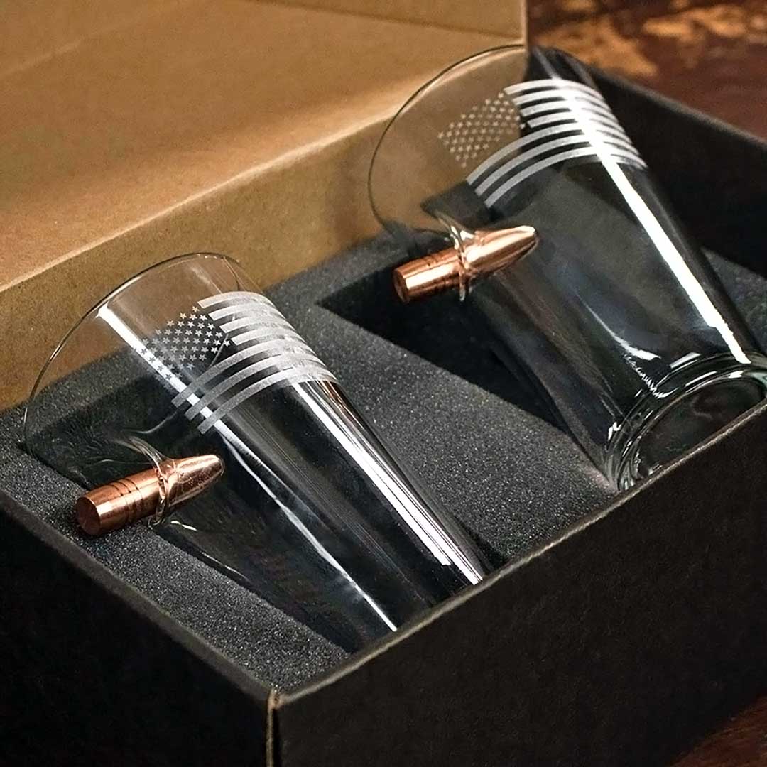 Unique Personalized Patriot Pour US Flag Pint Glass Customized Handmade Glass Gifts for Men by Groovy Guy