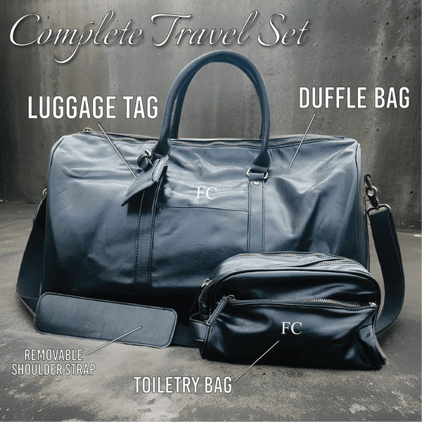 Gift Set for Men Personalized Vegan Leather Duffle and Toiletry Bag