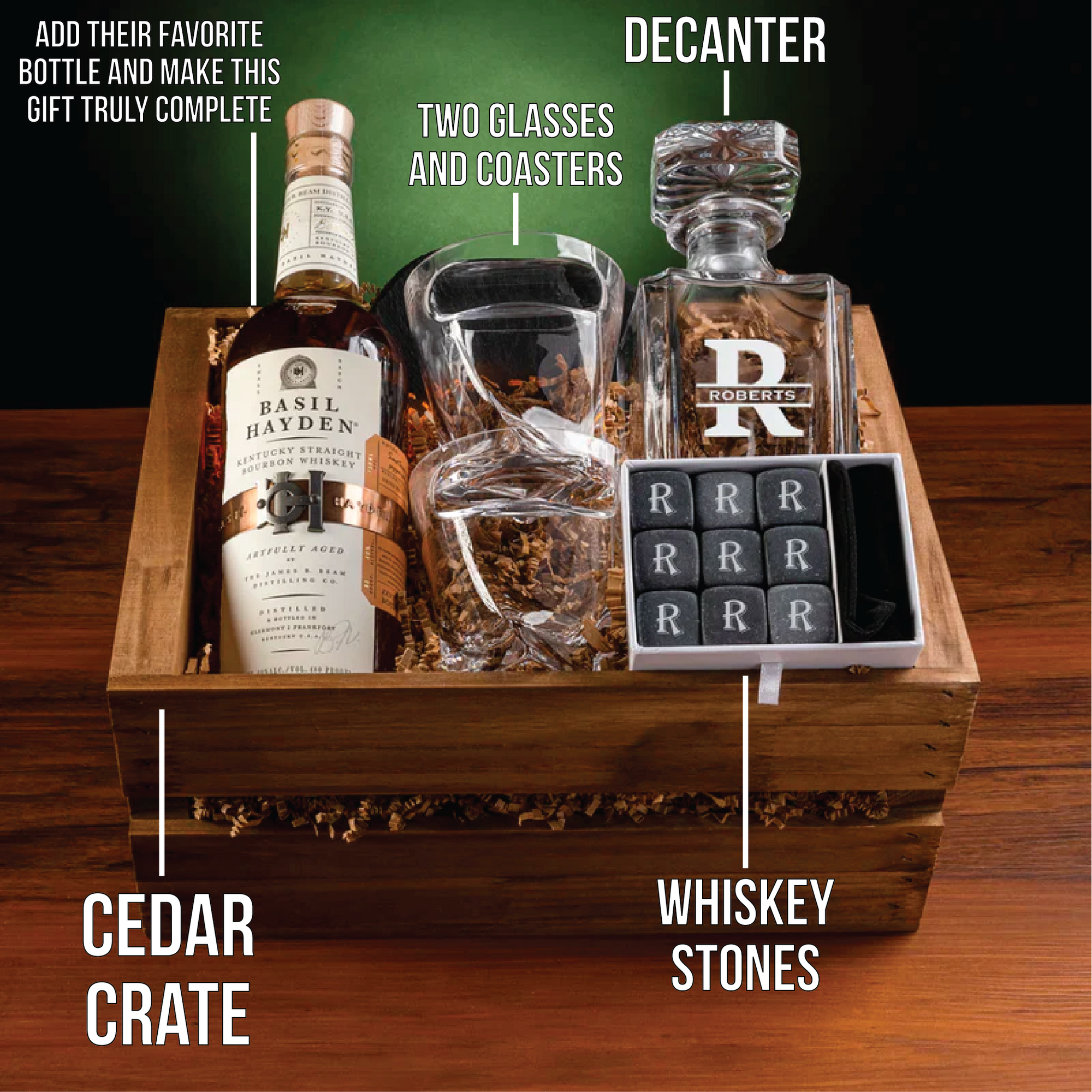Personalized Whiskey Gift Set for Him with Decanter, Glasses