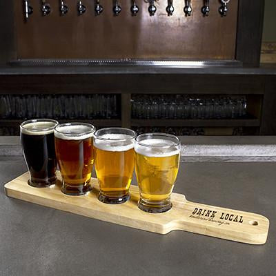 Engraved Wooden Beer Paddle with different beers