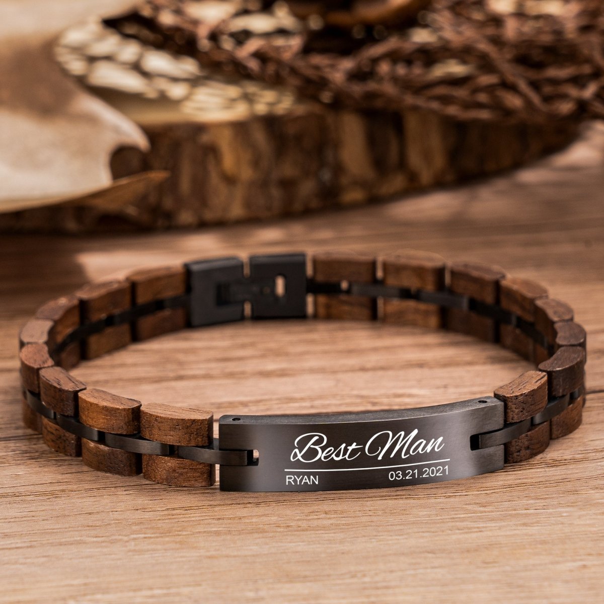 Unique Personalized Wooden Engraved Bracelet Customized Bracelet Gifts for Men by Groovy Guy
