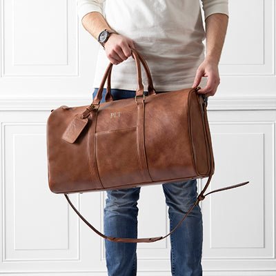 Unique Personalized Sentimental Vegan Leather Duffle Bag Customized Graduation Gifts for Men by Groovy Guy