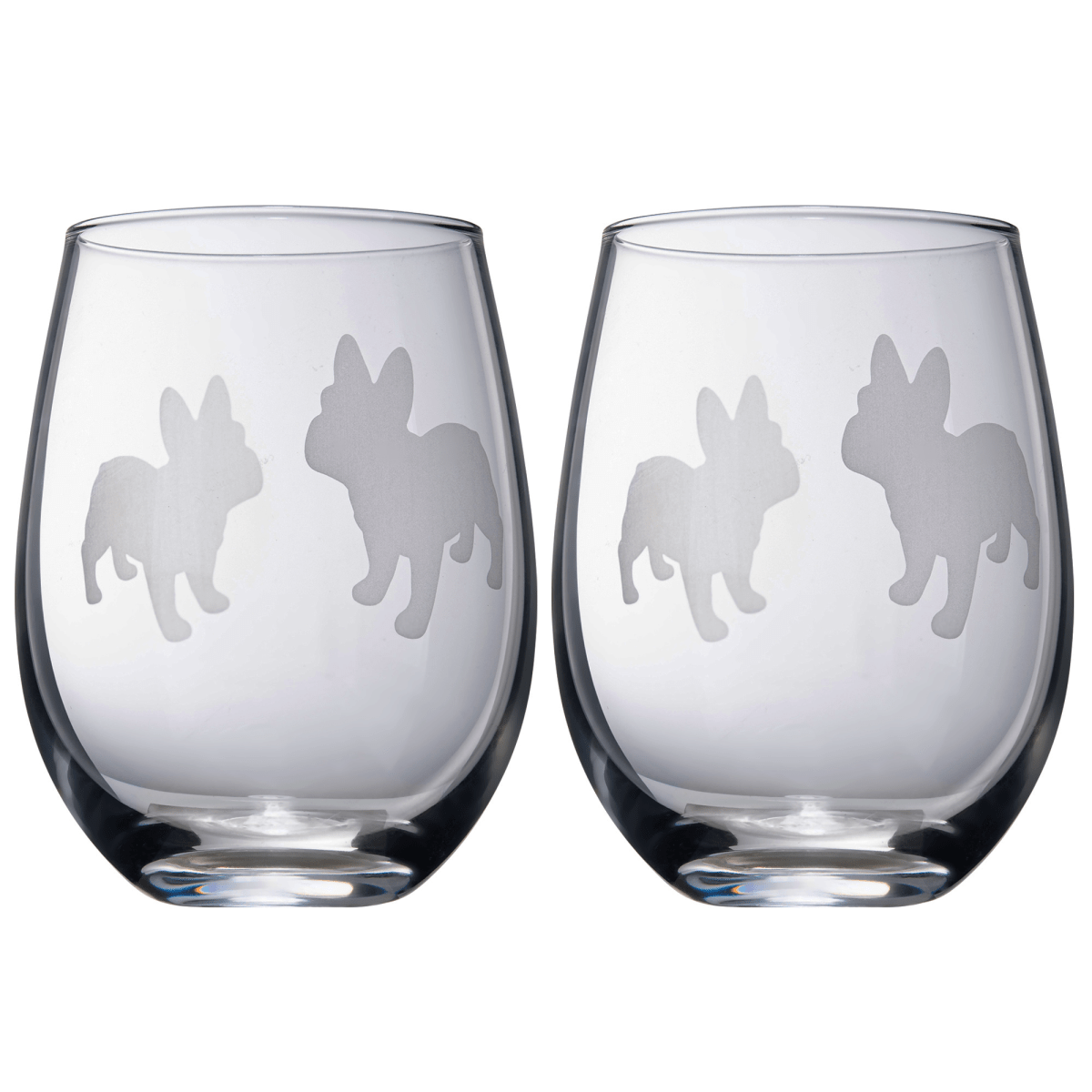 Unique Personalized French Bulldog Stemless Wine Glasses Set Customized Wine Glass Gifts for Men by Groovy Guy