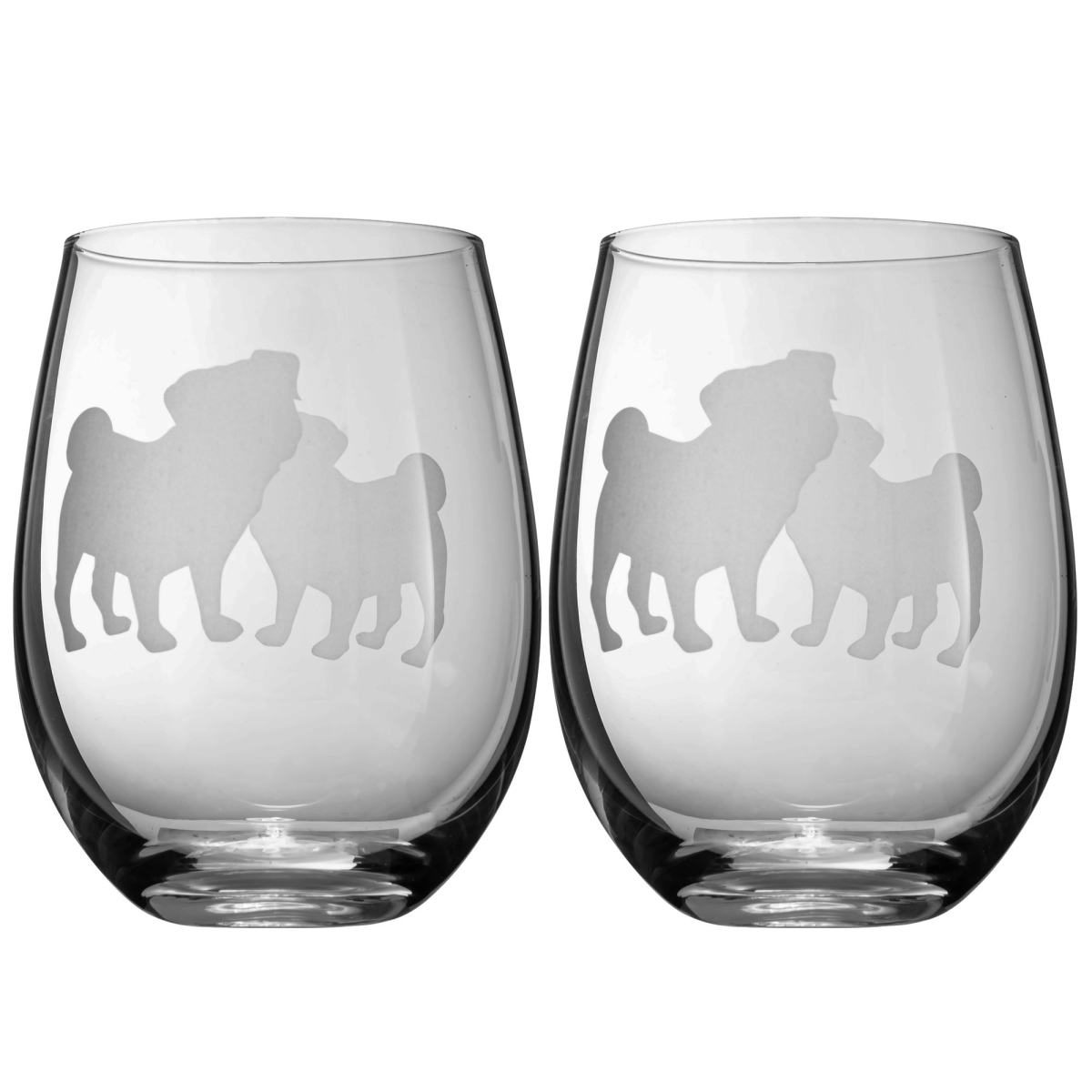Unique Personalized Pug Dog Stemless Wine Glasses Set Customized Wine Glass Gifts for Men by Groovy Guy