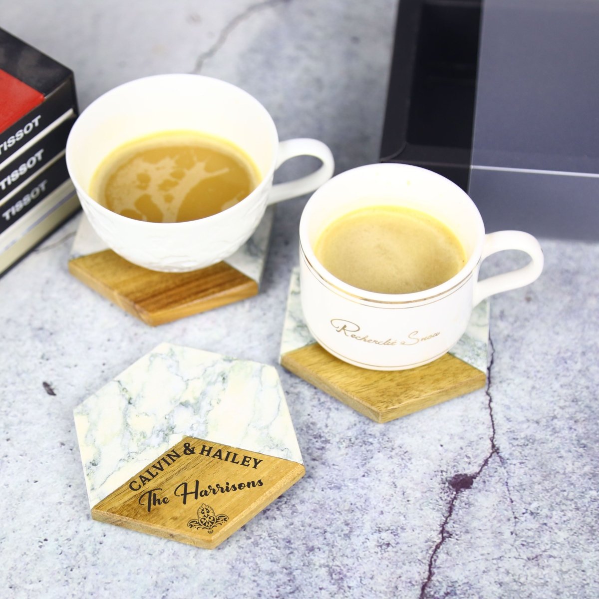 Unique Personalized Sleek Coaster Set Customized Coasters Gifts for Men by Groovy Guy