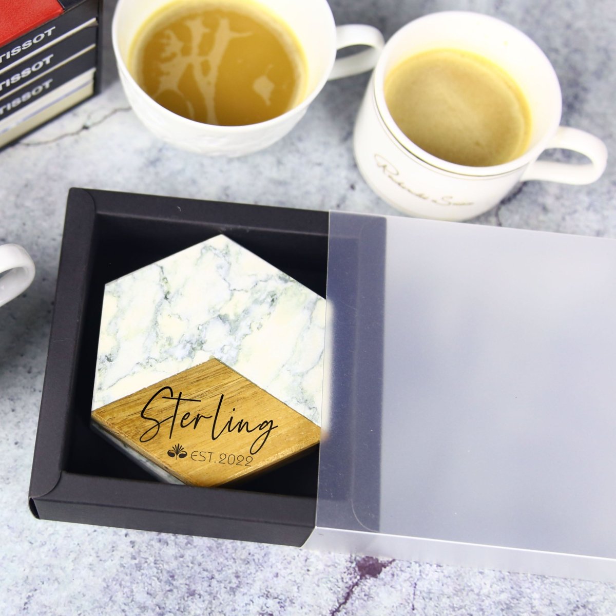 Unique Personalized Sleek Coaster Set Customized Coasters Gifts for Men by Groovy Guy