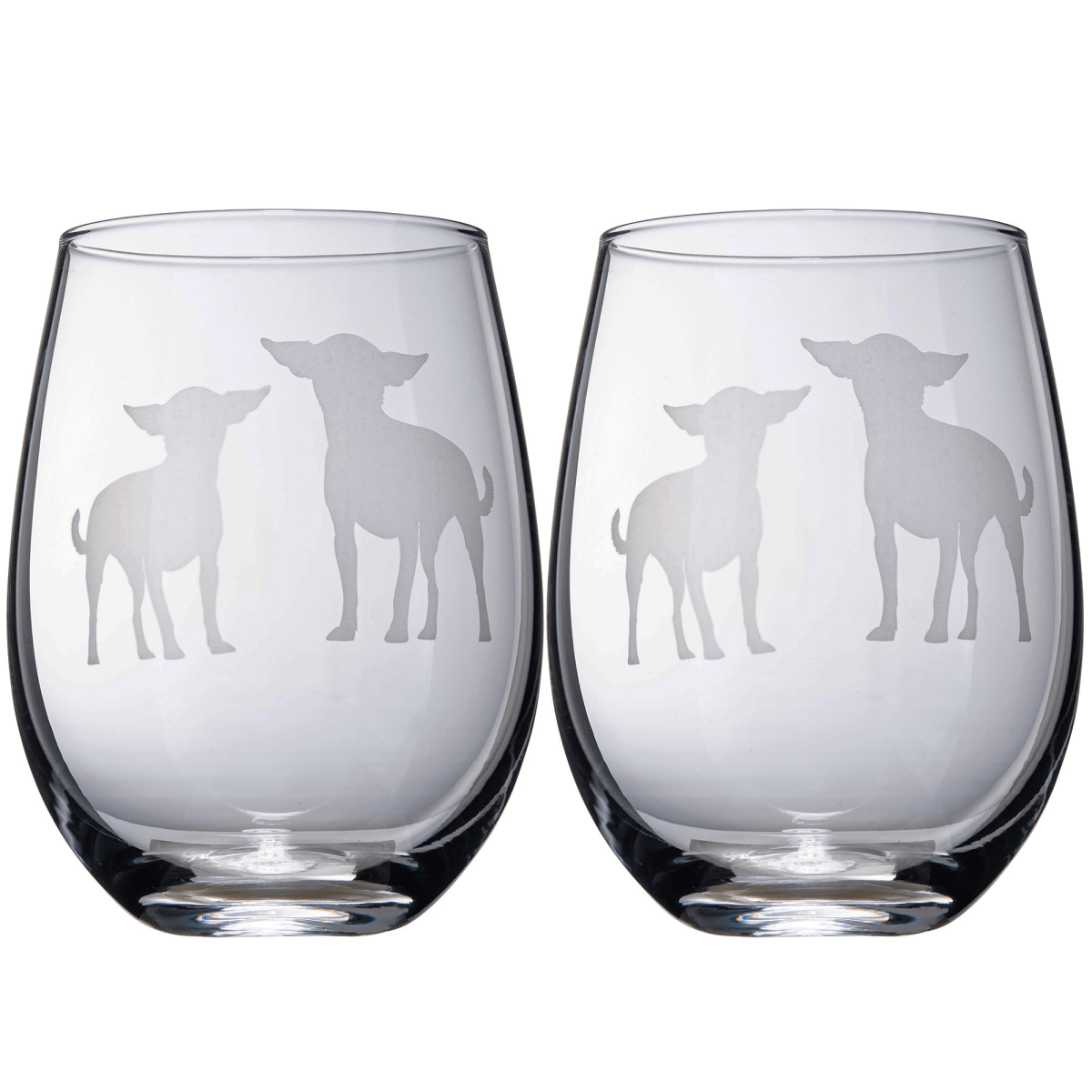 Unique Personalized Chihuahua Stemless Wine Glasses Set Customized Wine Glass Gifts for Men by Groovy Guy