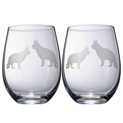 German Shepherd Stemless Wine Glasses Set