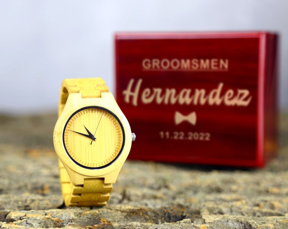Unique Personalized Custom Bamboo Watch Customized Watches Gifts for Men by Groovy Guy