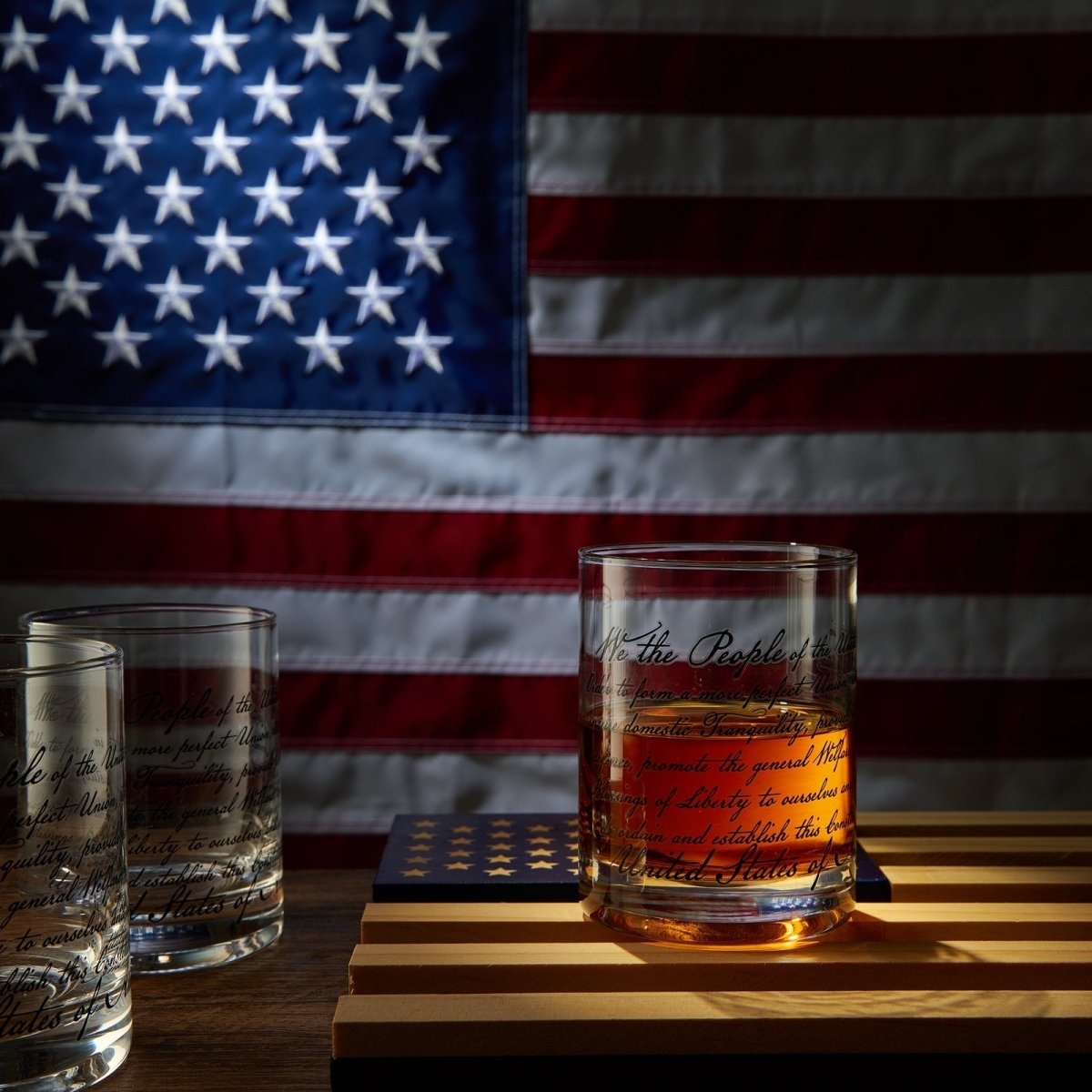 Unique Personalized We The People American Flag Whiskey Glasses Customized Whiskey Glass Set Gifts for Men by Groovy Guy