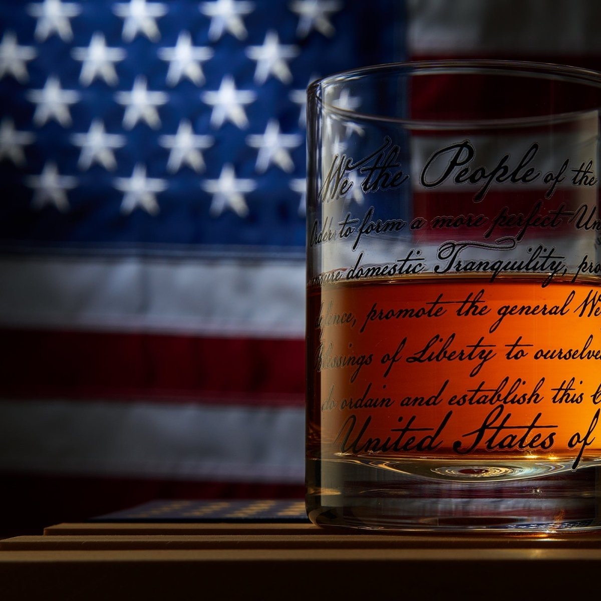 Unique Personalized We The People American Flag Whiskey Glasses Customized Whiskey Glass Set Gifts for Men by Groovy Guy