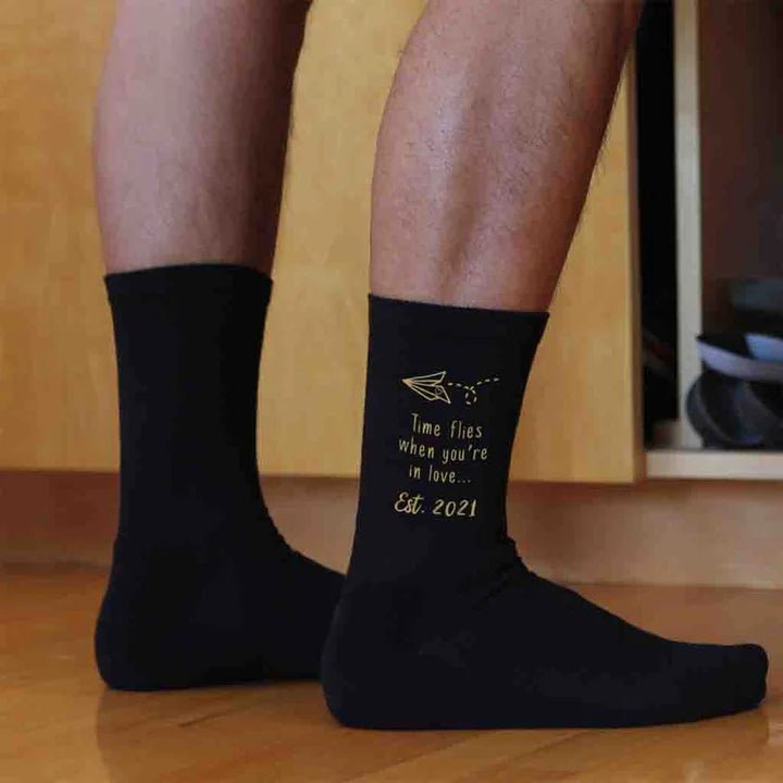 Unique Personalized Time Flies When You're In Love Socks Customized Socks Gifts for Men by Groovy Guy
