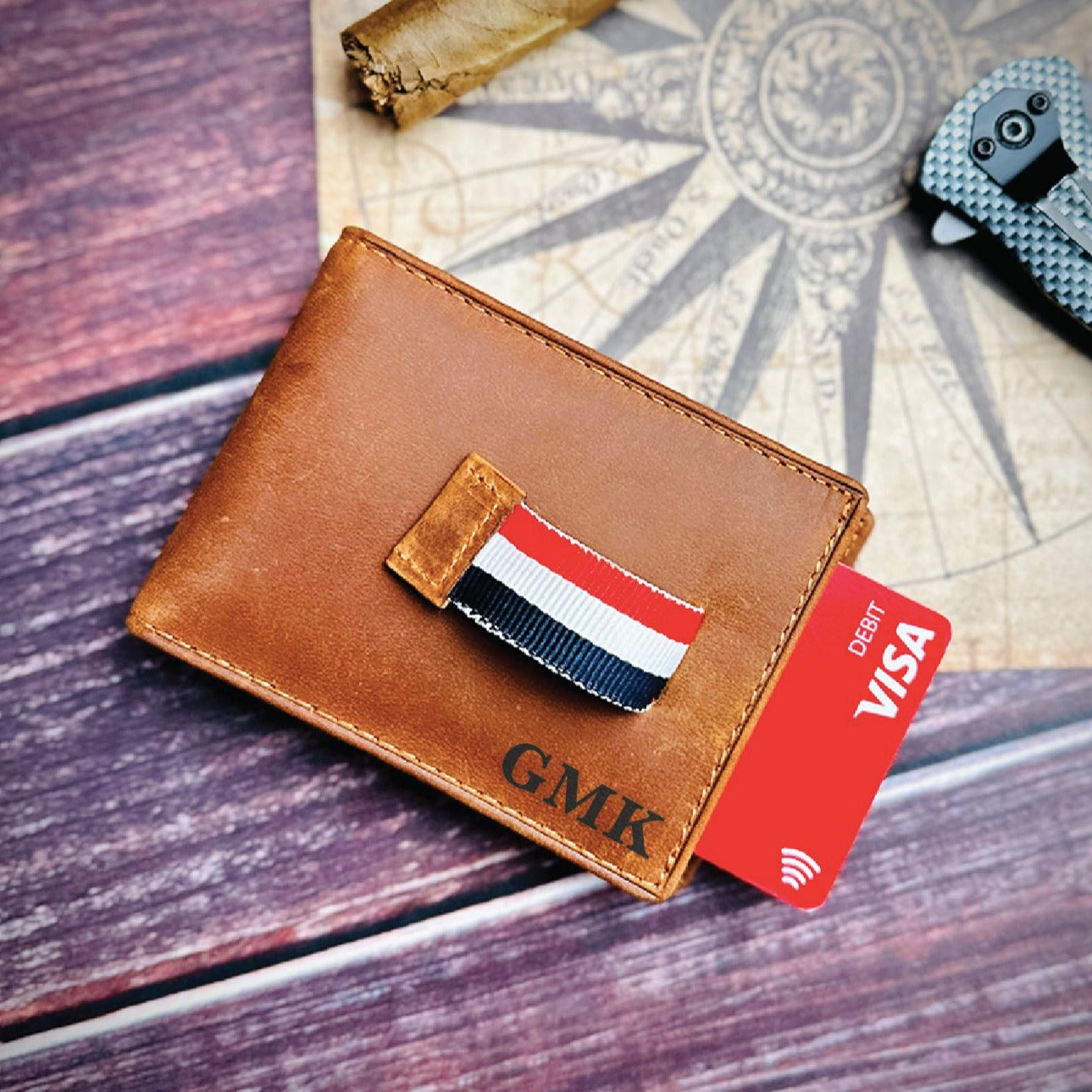 Groovy Guy Personalized Leather Wallet with Credit Card Pull