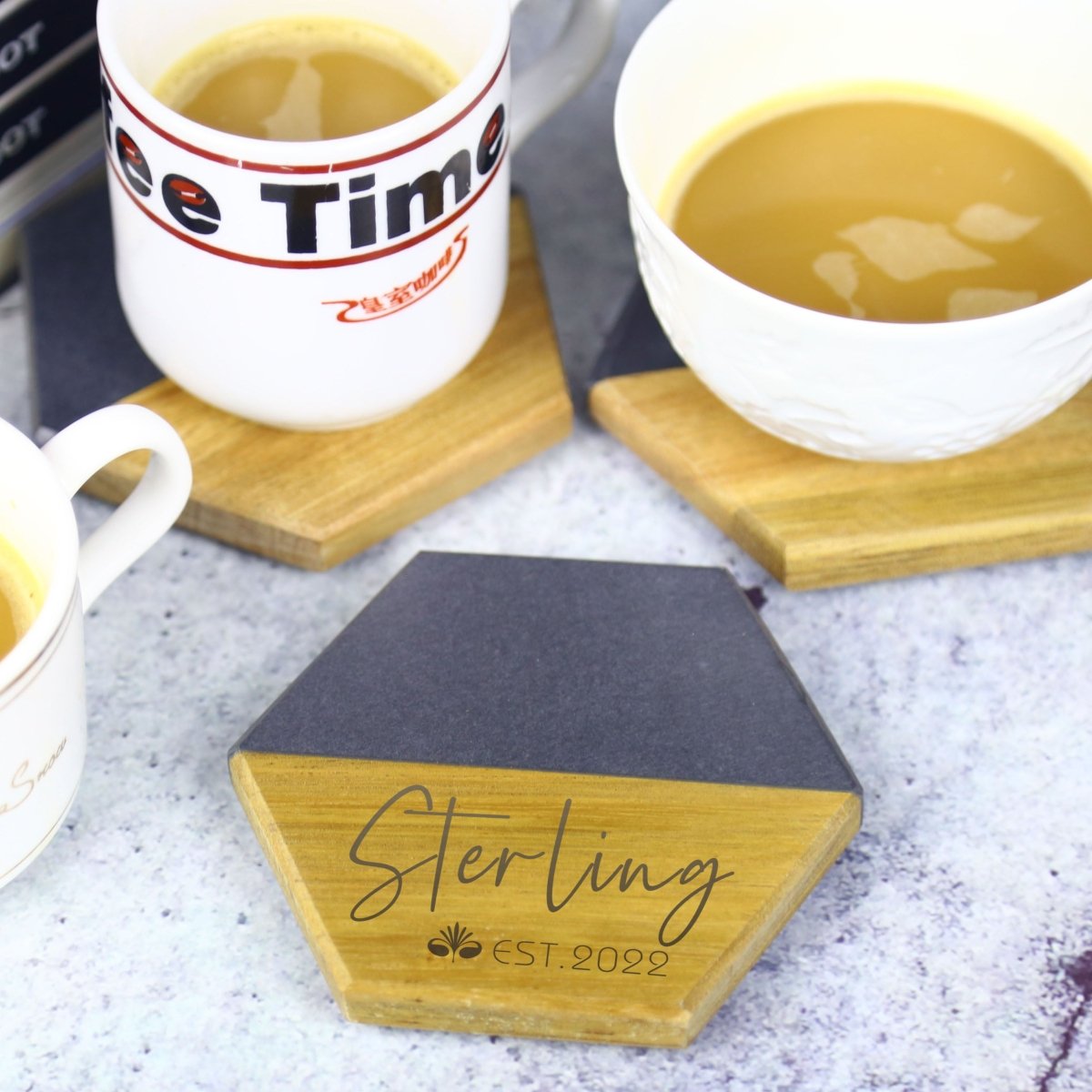 Unique Personalized Black Marble Coaster Set Customized Coasters Gifts for Men by Groovy Guy