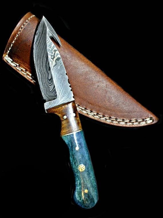 Unique Personalized Damascus Skinning Gut Hook Customized Damascus Knife Gifts for Men by Groovy Guy