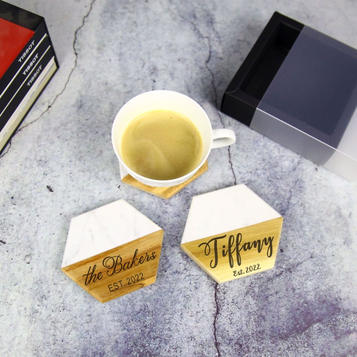 Unique Personalized Marble Coaster Set Customized Coasters Gifts for Men by Groovy Guy