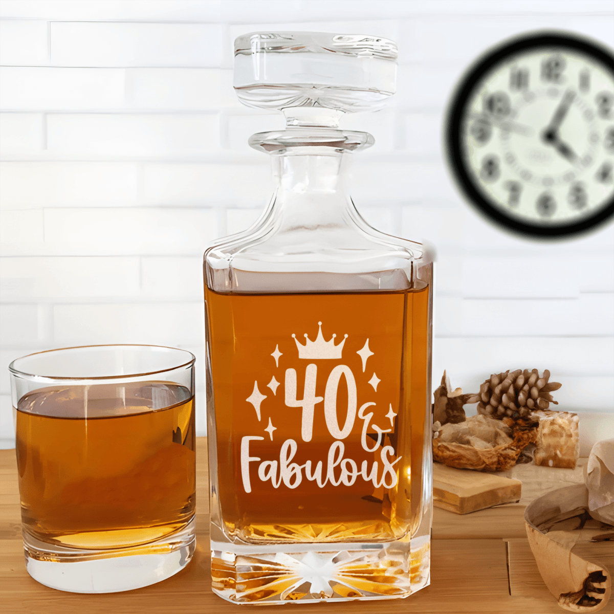 Birthday Whiskey Decanter With 40 And Fabulous Crown Design