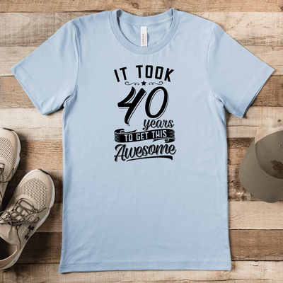 Mens Light Blue T Shirt with 40-Years-For-Awesome design