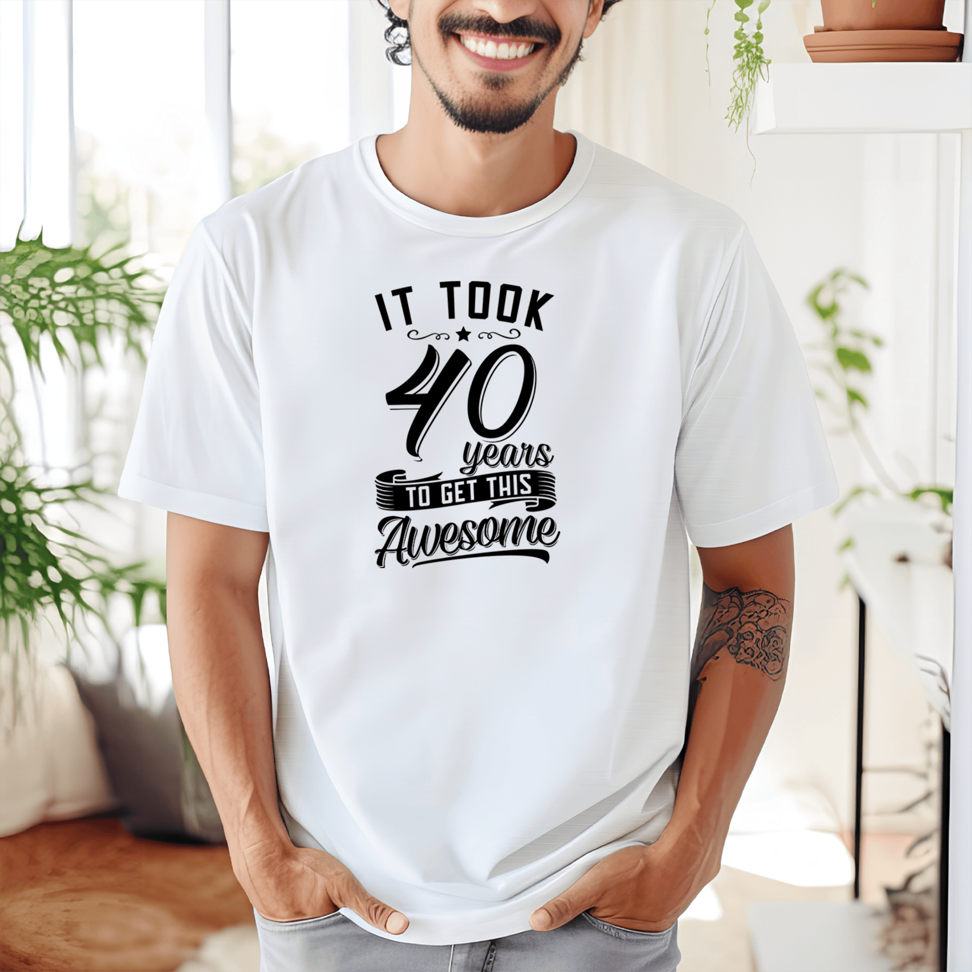 Mens White T Shirt with 40-Years-For-Awesome design