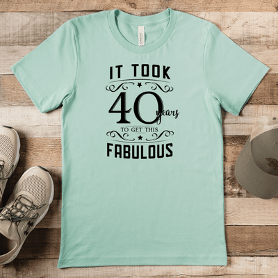 Mens Light Green T Shirt with 40-Years-For-Fabulous design