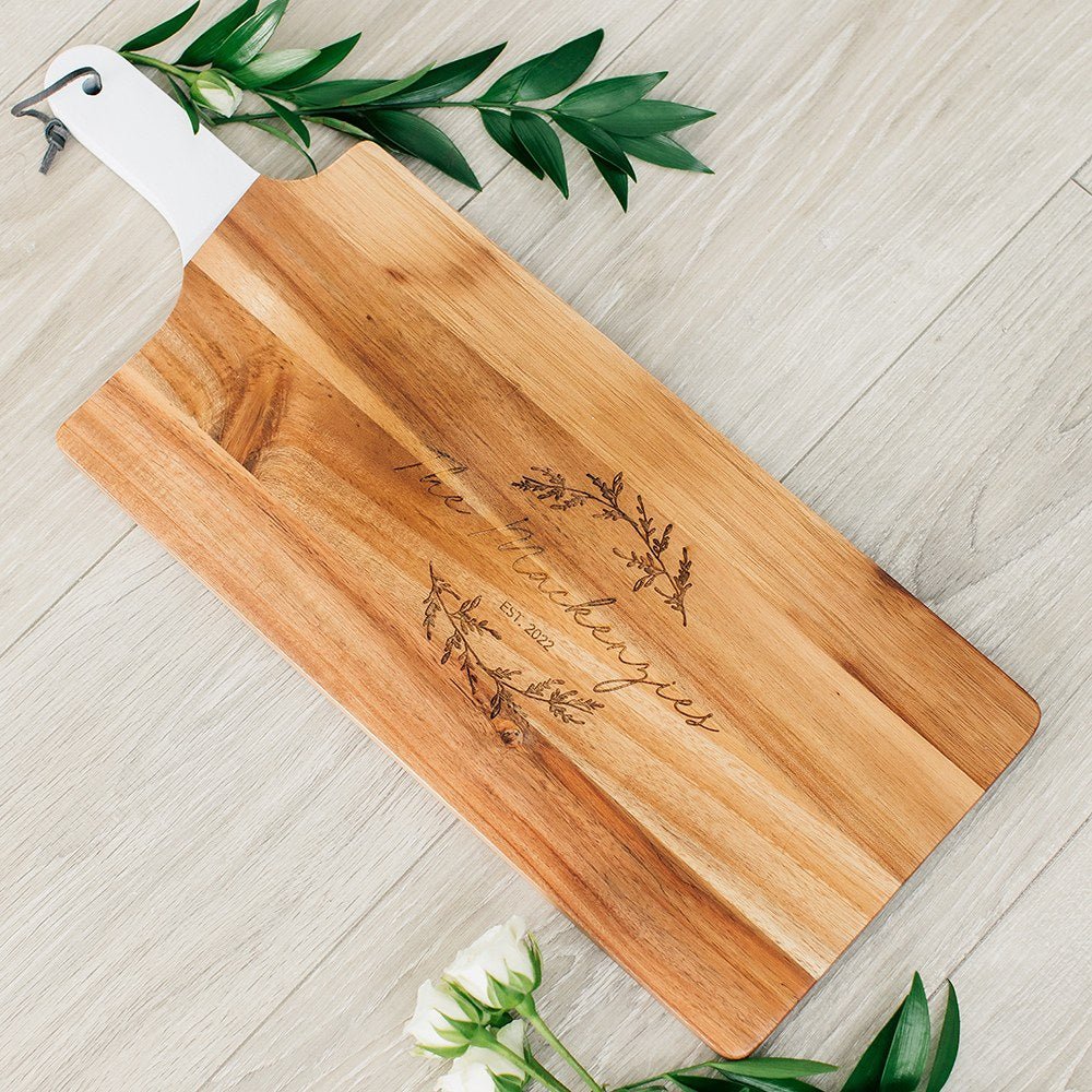 Personalized Wooden Cutting & Serving Board With White Handle