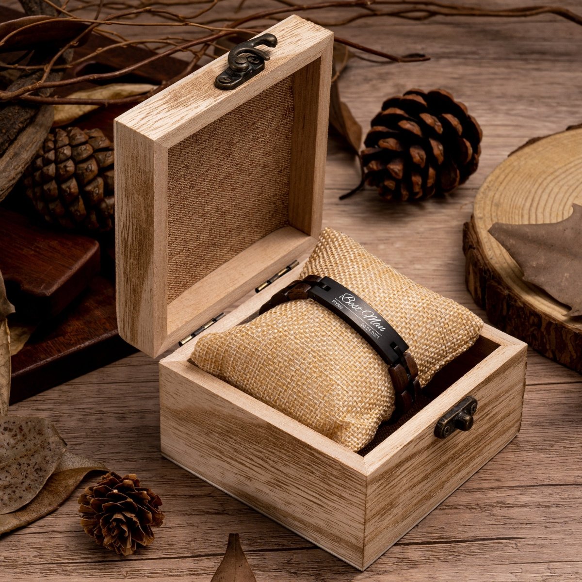 Unique Personalized Wooden Engraved Bracelet Customized Bracelet Gifts for Men by Groovy Guy